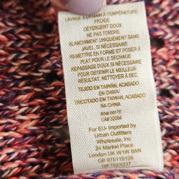 Free People Multicolored Open Knit Sweater Pull On Cropped Pink Red Purple Small - Picture 11 of 14